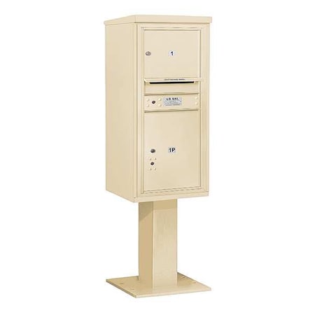 Salsbury Industries Pedestal Mailbox, Sandstone, Powder Coated, 2 Doors, Pedestal, MB3 3410S-01SAN