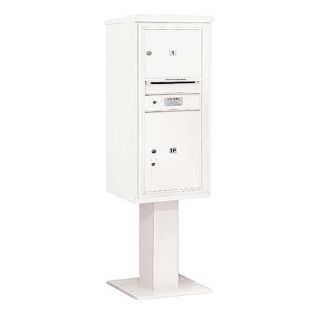 Salsbury Industries Pedestal Mailbox, White, Powder Coated, 2 Doors, Pedestal, MB3 3410S-01WHT