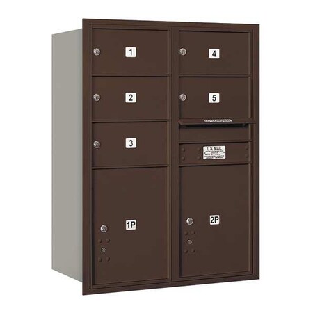 Salsbury Industries Horizontal Mailbox, Bronze, Powder Coated, 7 Doors, Recessed, USPS 3711D-05ZRU
