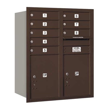 Salsbury Industries Horizontal Mailbox, Bronze, Powder Coated, 10 Doors, Recessed, USPS 3710D-08ZRU