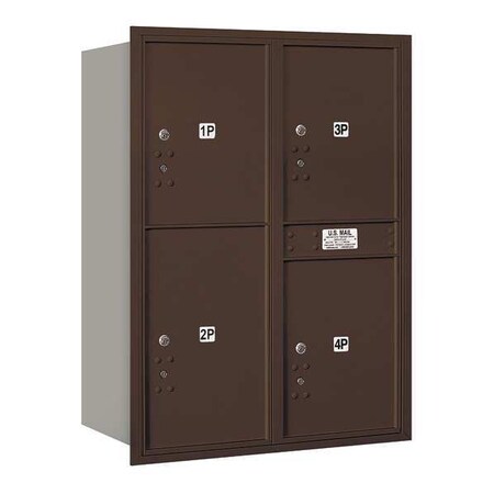Salsbury Industries Horizontal Mailbox, Bronze, Powder Coated, 4 Doors, Recessed, Private 3711D-4PZRP