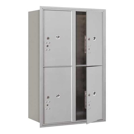 Salsbury Industries Horizontal Mailbox, Aluminum, Powder Coated, 4 Doors, Recessed, Private 3712D-4PAFP