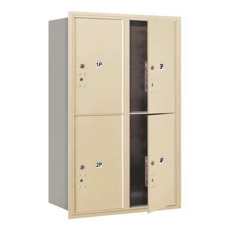 Salsbury Industries Horizontal Mailbox, Sandstone, Powder Coated, 4 Doors, Recessed, Private 3712D-4PSFP