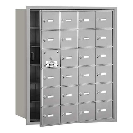 Salsbury Industries Mailbox, Aluminum, Powder Coated, 24 Doors, Recessed, USPS 3624AFU