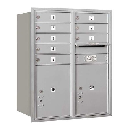 Salsbury Industries Horizontal Mailbox, Aluminum, Powder Coated, 10 Doors, Recessed, Private 3710D-08ARP