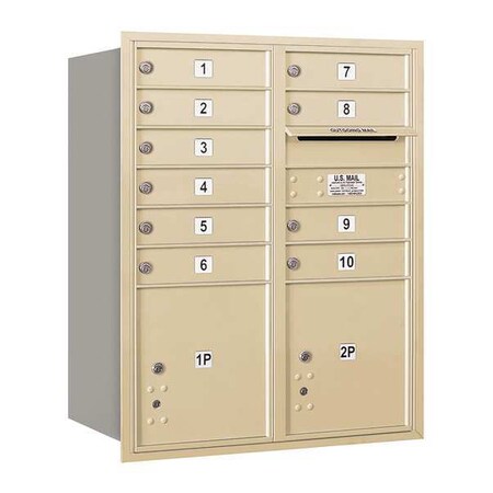 Salsbury Industries Horizontal Mailbox, Sandstone, Powder Coated, 12 Doors, Recessed, MB1 3710DA-10SRU