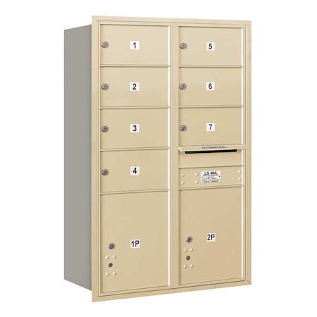 Salsbury Industries Horizontal Mailbox, Sandstone, Powder Coated, 9 Doors, Recessed, USPS 3713D-07SRU