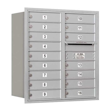 Salsbury Industries Horizontal Mailbox, Aluminum, Powder Coated, 16 Doors, Recessed, Private 3709D-16ARP
