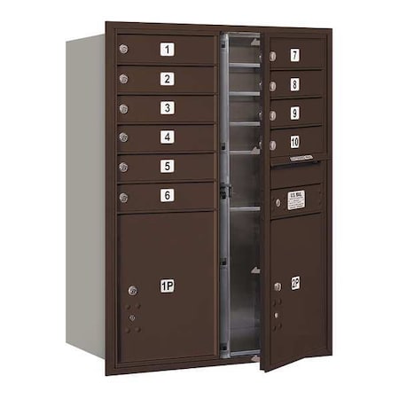 Salsbury Industries Mailbox, Bronze, Powder Coated, 12 Doors, Recessed, USPS 3711D-10ZFU