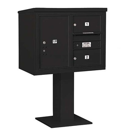 Salsbury Industries Pedestal Mailbox, Black, Powder Coated, 3 Doors, Pedestal, 4C 3406D-02BLK
