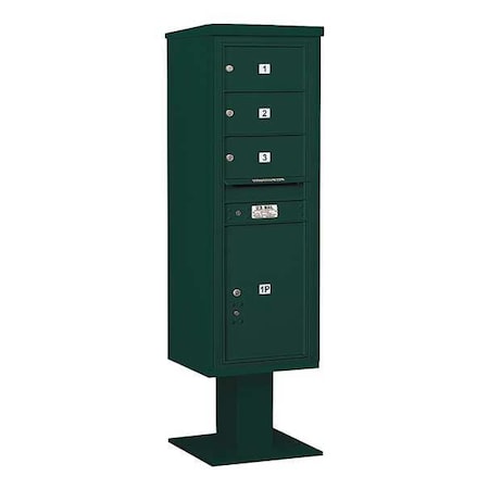 Salsbury Industries Pedestal Mailbox, Green, Powder Coated, 4 Doors, Pedestal, 4C 3414S-03GRN