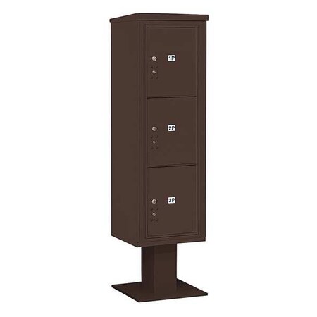 Salsbury Industries Pedestal Mailbox, Bronze, Powder Coated, 3 Doors, Pedestal, 4C 3415S-3PBRZ
