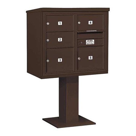Salsbury Industries Pedestal Mailbox, Bronze, Powder Coated, 5 Doors, Pedestal, MB2 3407D-05BRZ