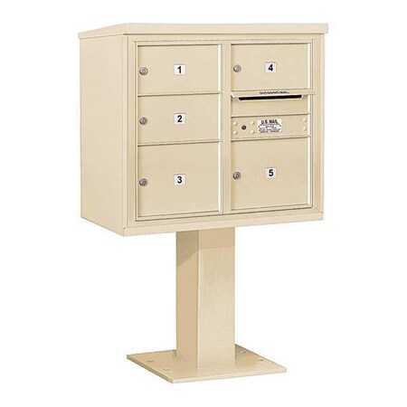 Salsbury Industries Pedestal Mailbox, Sandstone, Powder Coated, 5 Doors, Pedestal, MB2 3407D-05SAN