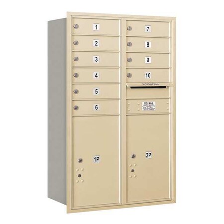 Salsbury Industries Horizontal Mailbox, Sandstone, Powder Coated, 12 Doors, Recessed, USPS 3712D-10SRU