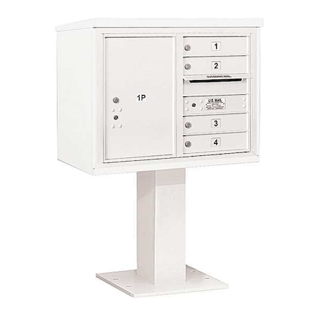 Salsbury Industries Pedestal Mailbox, White, Powder Coated, 5 Doors, Pedestal, MB1 3406D-04WHT