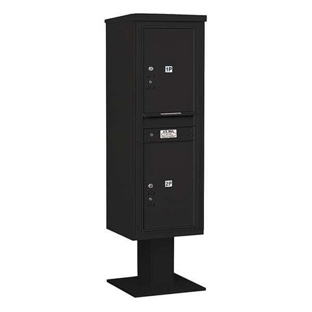 Salsbury Industries Pedestal Mailbox, Black, Powder Coated, 2 Doors, Pedestal, 4C 3414S-2PBLK