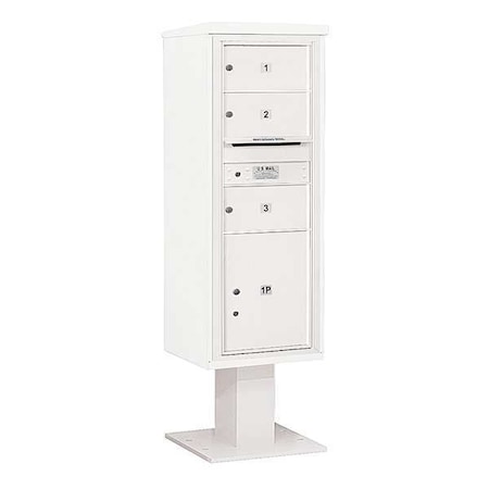 Salsbury Industries Pedestal Mailbox, White, Powder Coated, 4 Doors, Pedestal, 4C 3413S-03WHT