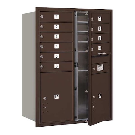Salsbury Industries Horizontal Mailbox, Bronze, Powder Coated, 12 Doors, Recessed, Private 3711D-10ZFP