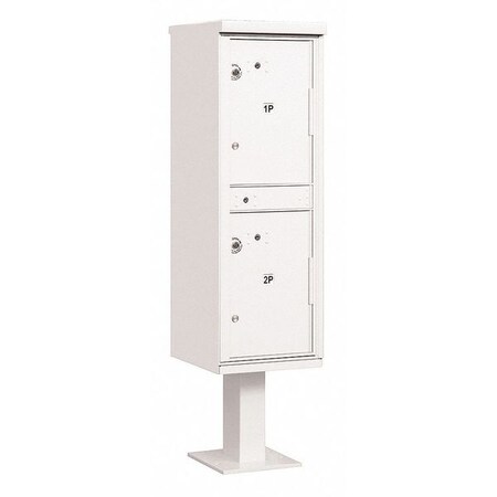 Salsbury Industries Outdoor Parcel Locker, White, Powder Coated, 2 Doors, Pedestal, USPS Access 3302WHT-U