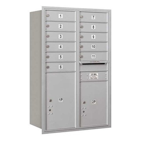 Salsbury Industries Horizontal Mailbox, Aluminum, Powder Coated, 13 Doors, Recessed, USPS 3712D-11ARU