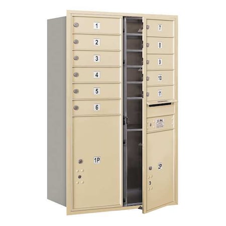 Salsbury Industries Horizontal Mailbox, Sandstone, Powder Coated, 13 Doors, Recessed, USPS 3712D-11SFU