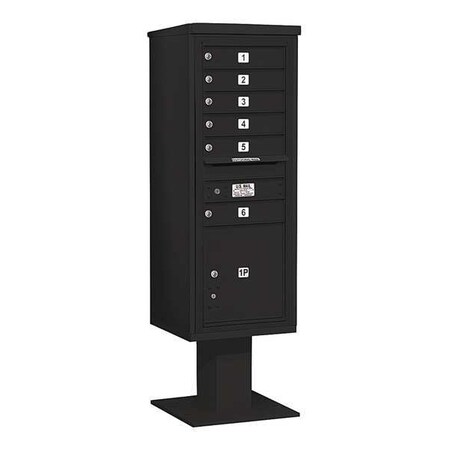 Salsbury Industries Pedestal Mailbox, Black, Powder Coated, 7 Doors, Pedestal, 4C 3413S-06BLK