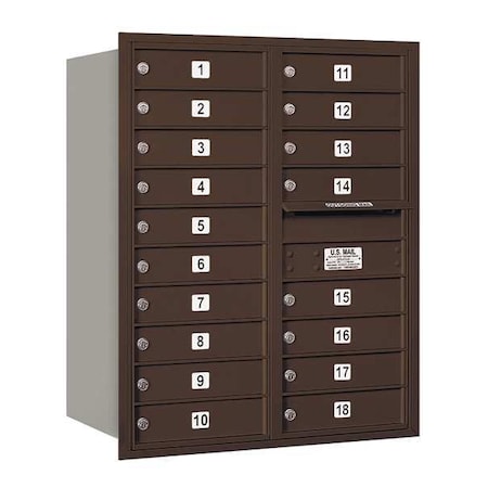 Salsbury Industries Horizontal Mailbox, Bronze, Powder Coated, 18 Doors, Recessed, USPS 3710D-18ZRU