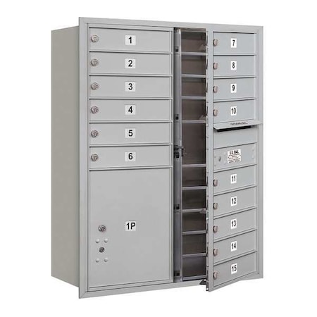 Salsbury Industries Mailbox, Aluminum, Powder Coated, 16 Doors, Recessed, USPS 3711D-15AFU