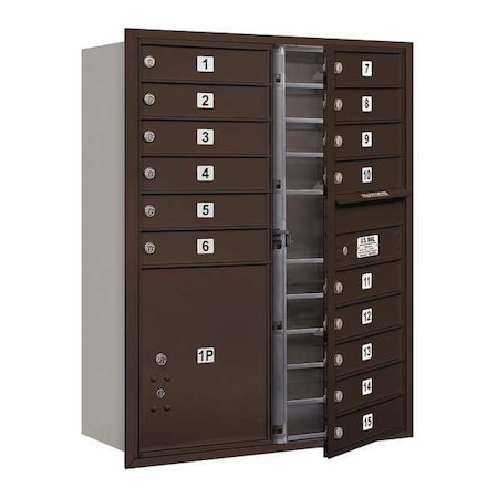 Salsbury Industries Mailbox, Bronze, Powder Coated, 16 Doors, Recessed, USPS 3711D-15ZFU