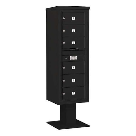 Salsbury Industries Pedestal Mailbox, Black, Powder Coated, 6 Doors, Pedestal, 4C 3414S-06BLK