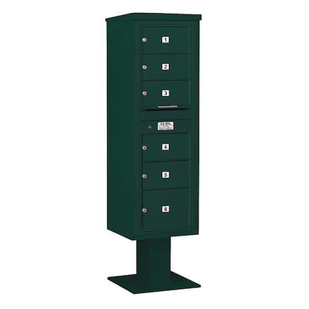 Salsbury Industries Pedestal Mailbox, Green, Powder Coated, 6 Doors, Pedestal, 4C 3415S-06GRN