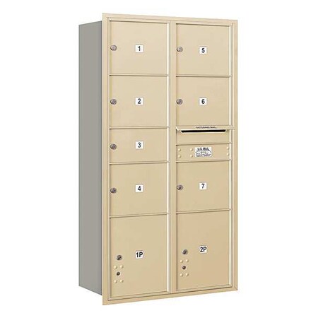 Salsbury Industries Horizontal Mailbox, Sandstone, Powder Coated, 9 Doors, Recessed, USPS 3716D-07SRU