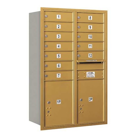 Salsbury Industries Horizontal Mailbox, Gold, Powder Coated, 14 Doors, Recessed, Private 3712D-12GRP