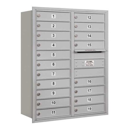 Salsbury Industries Horizontal Mailbox, Aluminum, Powder Coated, 19 Doors, Recessed, Private 3711D-19ARP
