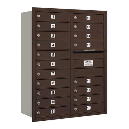 Salsbury Industries Horizontal Mailbox, Bronze, Powder Coated, 19 Doors, Recessed, USPS 3711D-19ZRU