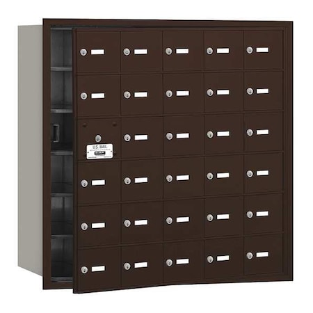 Salsbury Industries Mailbox, Bronze, Powder Coated, 30 Doors, Recessed, USPS 3630ZFU