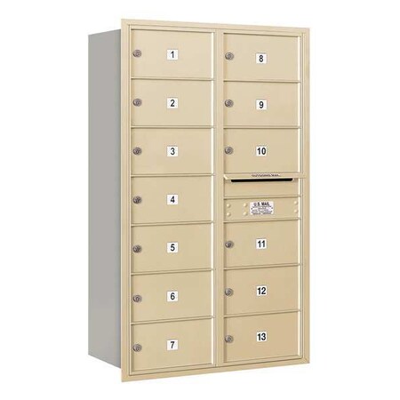 Salsbury Industries Horizontal Mailbox, Sandstone, Powder Coated, 13 Doors, Recessed, Private 3714D-13SRP