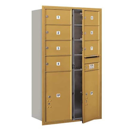 Salsbury Industries Horizontal Mailbox, Gold, Powder Coated, 9 Doors, Recessed, Private 3714D-07GFP