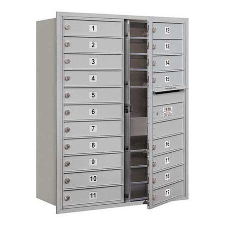 Salsbury Industries Horizontal Mailbox, Aluminum, Powder Coated, 19 Doors, Recessed, Private 3711D-19AFP