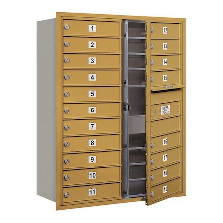 Salsbury Industries Horizontal Mailbox, Gold, Powder Coated, 19 Doors, Recessed, Private 3711D-19GFP