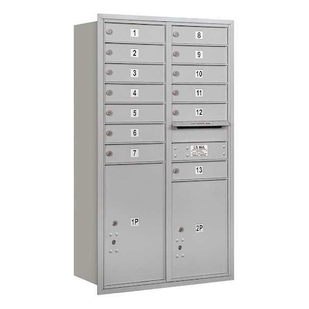 Salsbury Industries Horizontal Mailbox, Aluminum, Powder Coated, 15 Doors, Recessed, USPS 3713D-13ARU