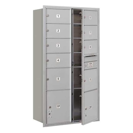 Salsbury Industries Horizontal Mailbox, Aluminum, Powder Coated, 11 Doors, Recessed, USPS 3716D-09AFU