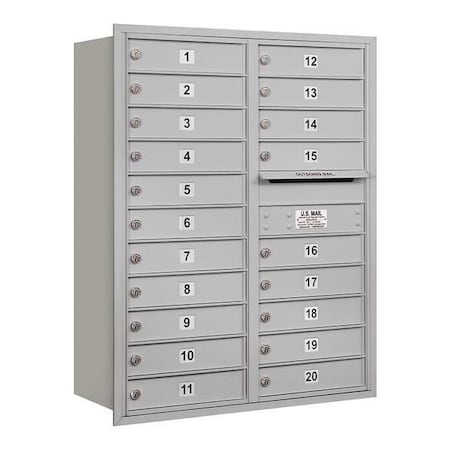 Salsbury Industries Horizontal Mailbox, Aluminum, Powder Coated, 20 Doors, Recessed, USPS 3711D-20ARU