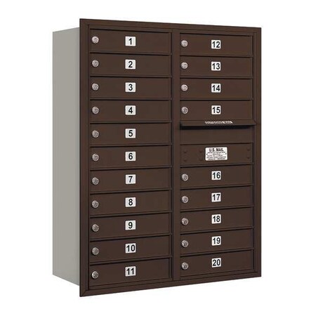 Salsbury Industries Horizontal Mailbox, Bronze, Powder Coated, 20 Doors, Recessed, USPS 3711D-20ZRU