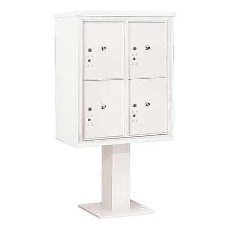 Salsbury Industries Pedestal Mailbox, White, Powder Coated, 4 Doors, Pedestal, 4C 3410D-4PWHT