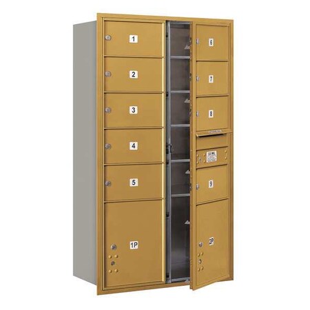 Salsbury Industries Horizontal Mailbox, Gold, Powder Coated, 11 Doors, Recessed, Private 3715D-09GFP