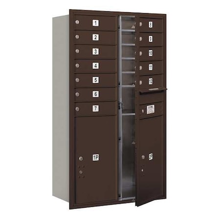 Salsbury Industries Horizontal Mailbox, Bronze, Powder Coated, 14 Doors, Recessed, Private 3713D-12ZFP