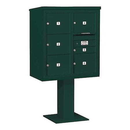 Salsbury Industries Pedestal Mailbox, Green, Powder Coated, 6 Doors, Pedestal, 4C 3409D-06GRN