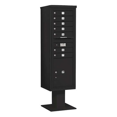 Salsbury Industries Pedestal Mailbox, Black, Powder Coated, 8 Doors, Pedestal, 4C 3415S-07BLK